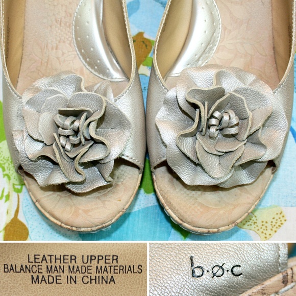 Flower Detailed Metallic Leather & Cork Wedges - Picture 7 of 8